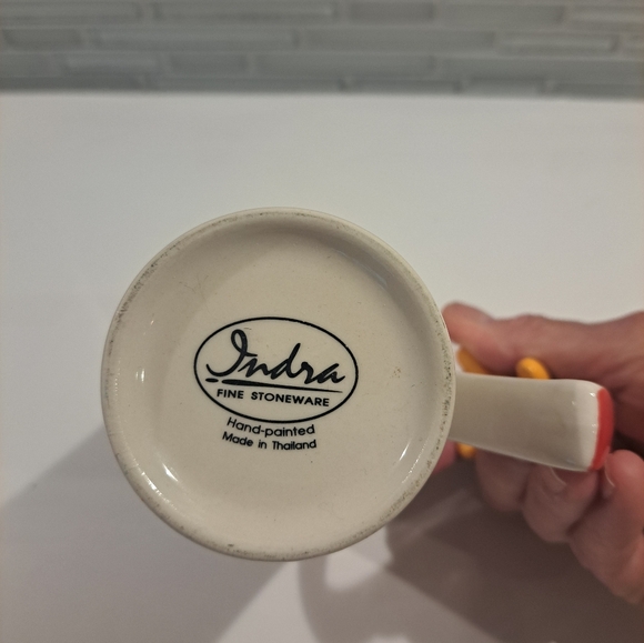 Indra Stoneware Coffee Cat Mug With Cat On Handle Hand Painted - Picture 3 of 6